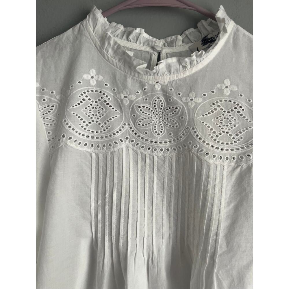 Madewell NWT Embroidered Pintuck High-Neck Top XXS White Eyelet Cotton Cottage - Picture 6 of 10